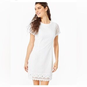 Lilly Pulitzer Jennifer white eyelet lace shift dress 00 $228 100% cotton